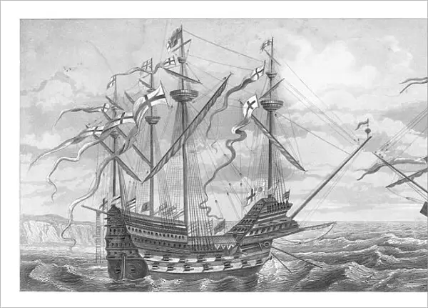Naval ship Great Harry english warship of Queen Elizabeth I illustration