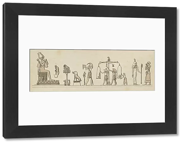 Hieroglyphics of the judgement of the dead in the presence of Osiris