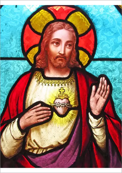 Jesus Christ depicted on an antique stained glass window