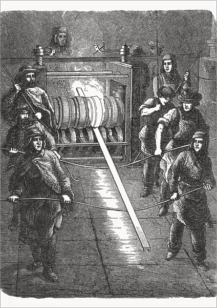 Steel workers in the past, wood engraving, published in 1893
