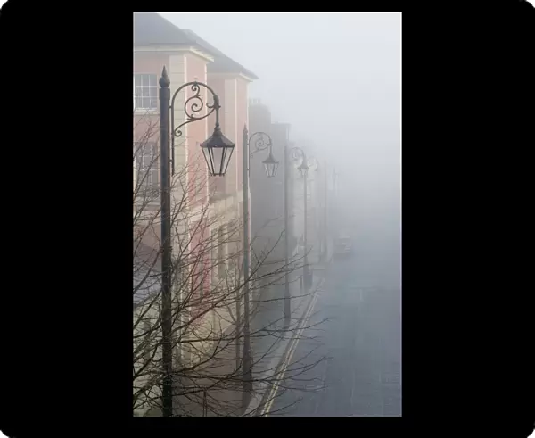 A foggy Londonderry street, from the city wall