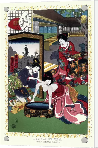 Art of Japan, Japanese lady washing, sponge bath, 19th Century