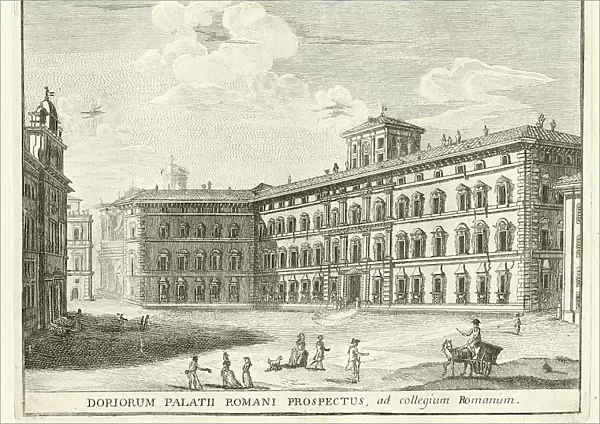 View of the palace of Prince Doria Pansili, from the side of the street Corso, historical Rome, Italy, digital reproduction of an original 17th century original, original date unknown