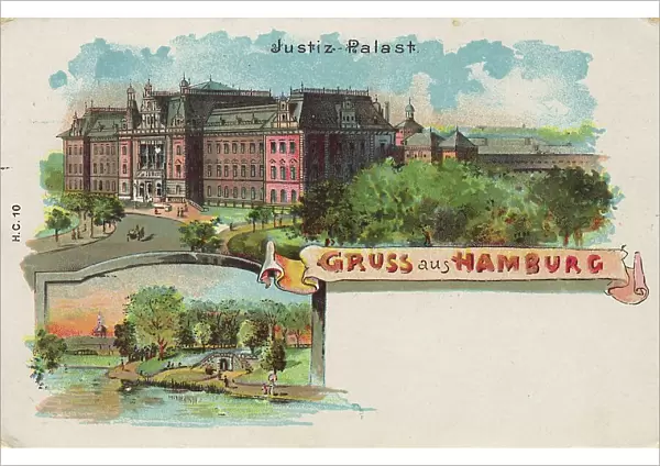 Justiz Palast, Hamburg, Germany, postcard with text, view circa 1910, historical, digital reproduction of a historical postcard, public domain, from that time, exact date unknown