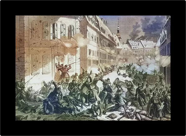 Street fight in Le Mans, 12th January, 1871, illustrated war history, German, French war 1870-1871, Germany, France, Street fight in Le Mans, 12th January, 1871, illustrated war history, German, French war 1870-1871, Germany, France