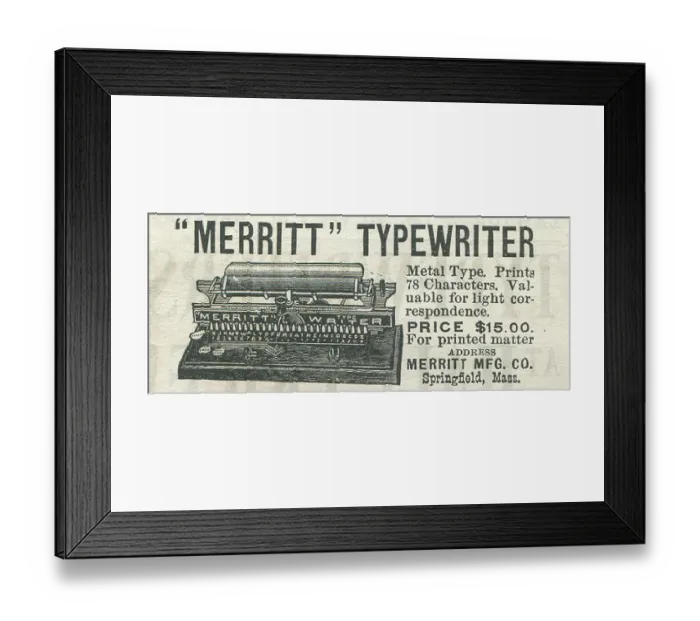 Framed Print : Merritt Typewriter Print 1892 Framed Print : Merritt Typewriter Print 1892