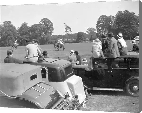 Polo at Chislehurst, Kent. The car stand. 1934