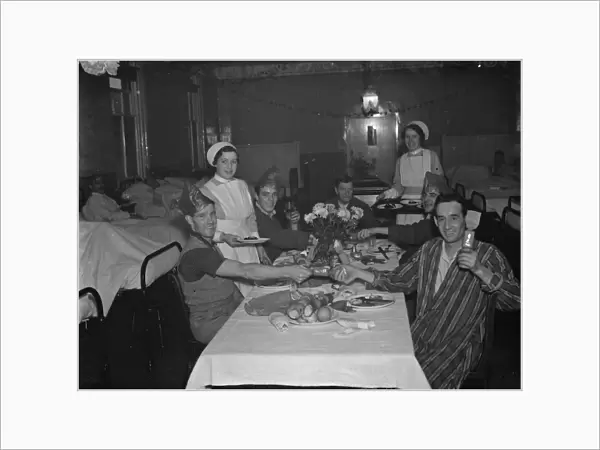 Christmas dinner for the patients at the County Hospital in Dartford, Kent