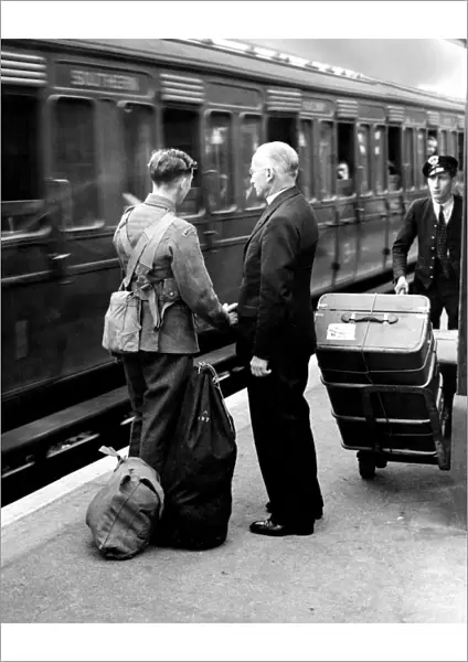 Vicar says goodbye to his son Sidcup Station Kent 1939 photograph by John Topham