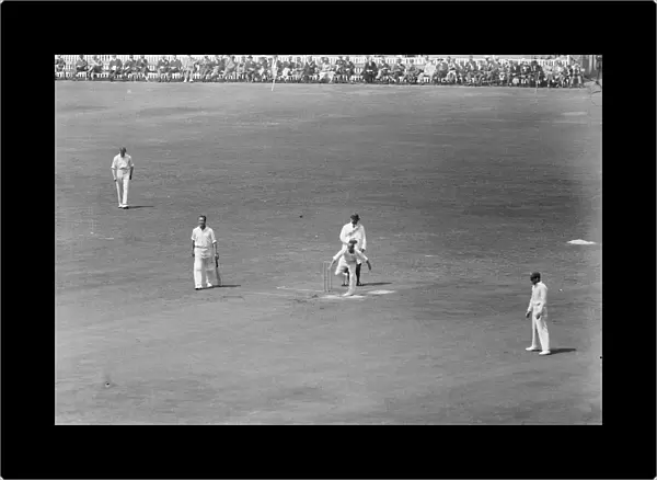 Cricket at the Oval. Freeman, the Kent slow bowler, at work against the Surrey batsman