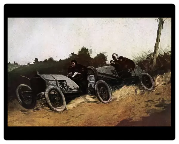 Manuel Roble painting of The Paris-Madrid race of 1903