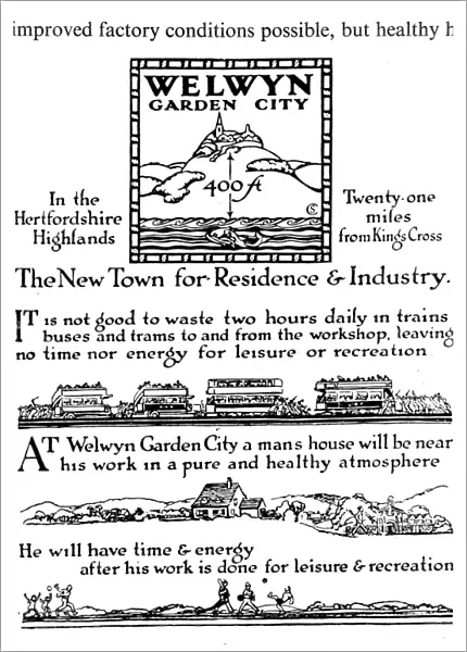 Poster promoting Welwyn Garden City : The New Town for Residence and Industry, Hertfordshire