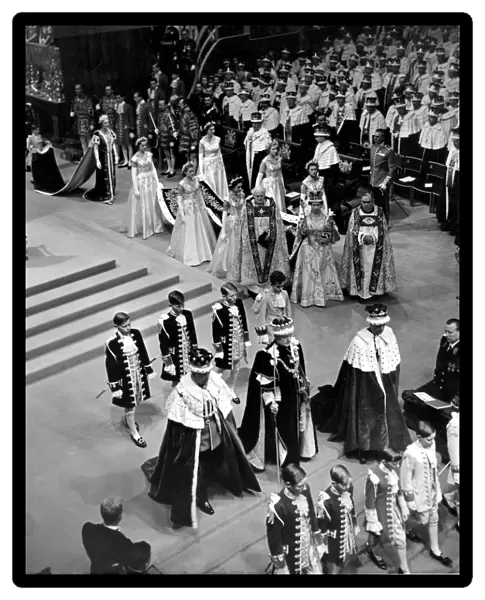 Coronation of Queen Elizabeth II The Queen with royal entourage in Westminster Abbey June