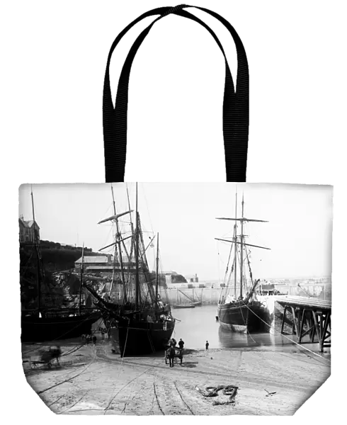 Coasters in the harbour, Newquay, Cornwall. Late 1800s