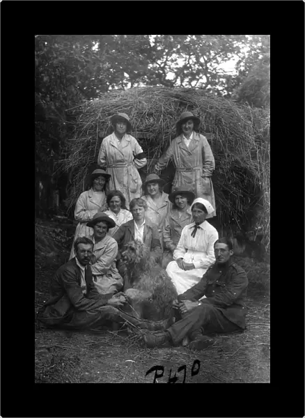 Group photograph with members of the First World War Womens Land Army, Tregavethan Farm, Truro, Cornwall. 1917