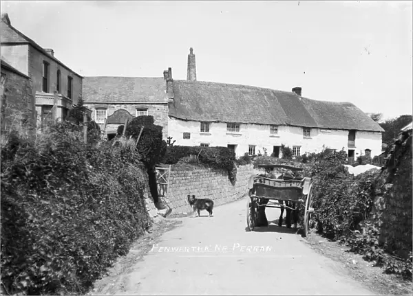 Pony and trap near the Bolingey Inn, Penwartha Road, Bolingey, Perranzabuloe, Cornwall. Early 1900s