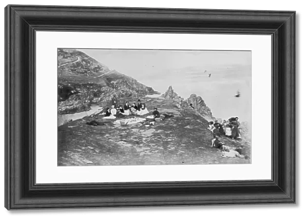 Picnic party on Cliffs, Polperro, Cornwall. 1860-1870s
