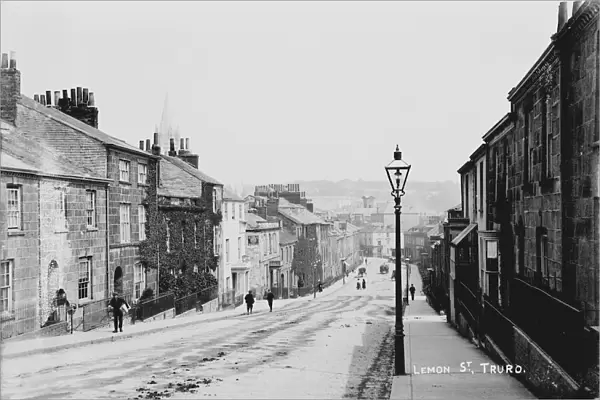 View down Lemon Street from above Carclew Street, Truro, Cornwall. Around 1900