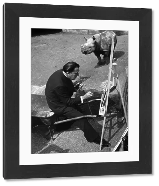Salvador Dali in front of the rhinoceros, zoo of Vincennes