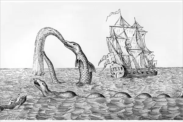 The Sea Serpent, facsimile of an engraving of Pontoppidans, illustration