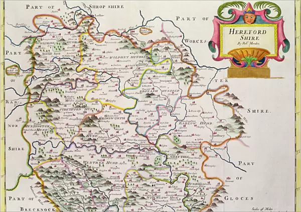 Map of Herefordshire, 1695 (coloured engraving)
