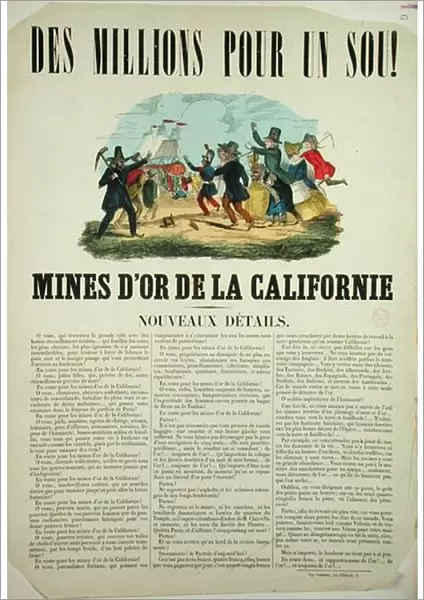 Poster advertising the gold mines in California (colour engraving)