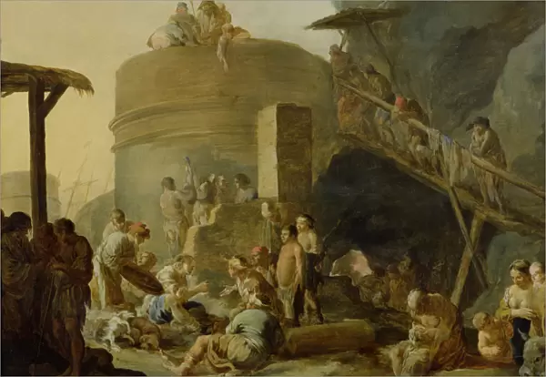 Beggars by a Lime Kiln (oil on canvas)