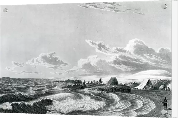 Franklins expedition encamped at Point Turnagain, 1821 (engraving)
