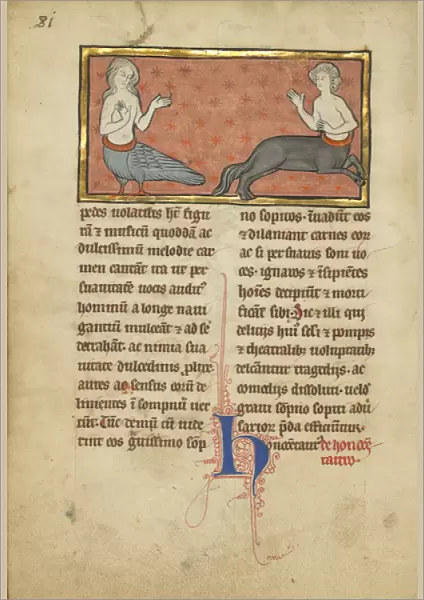 A Siren and a Centaur from a bestiary Ms Ludwig XV 4, fol. 81v, c. 1280-1300 (tempera