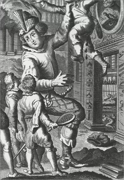 Pantagruel grabbing Limousin by the throat, illustration from Gargantua and Pantagruel