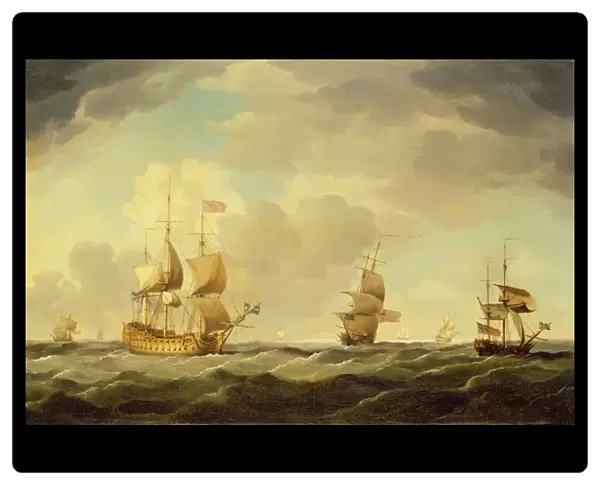 An English Flagship Under Easy Sail in a Moderate Breeze, c. 1750 (oil on canvas)