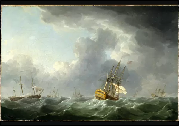 English Ships Running Before a Gale (oil on canvas)