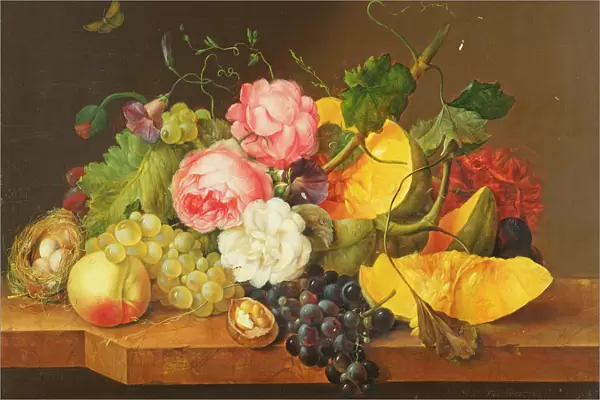 Still life with Flowers and Fruit, 1821 (oil on panel)