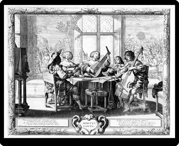 The Music Ensemble with a Lute (engraving) (b  /  w photo)