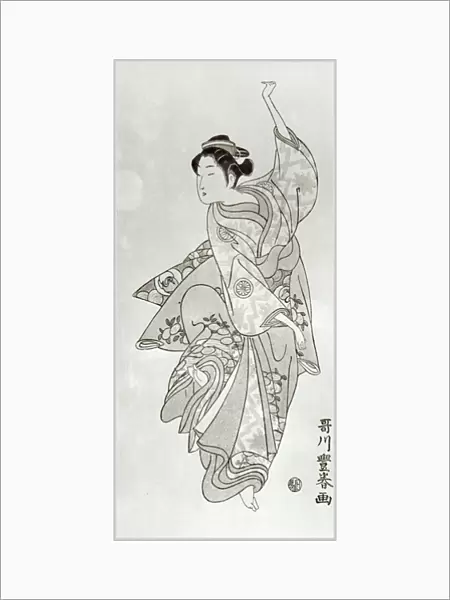 Dancer (woodblock print) (b  /  w photo)