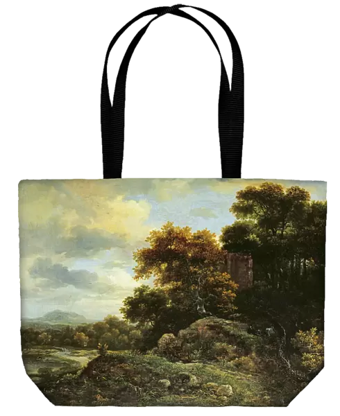Landscape with Wooded Hillock (oil on canvas)