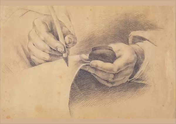 Drawing Hands, 1798 (black chalk heightened with white on brown paper)