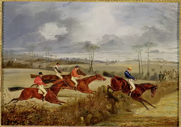 A Steeplechase, Near the Finish (oil on canvas)