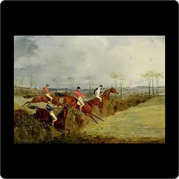 A Steeplechase, Taking a Hedge and Ditch (oil on canvas)