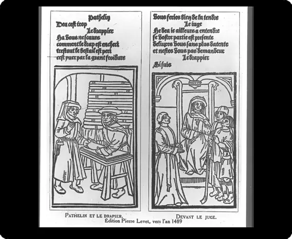 Pathelin and the Draper and Pathelin before the Judge, illustration from The