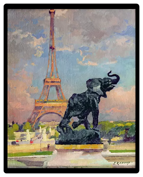 The Eiffel Tower and the Elephant by Fremiet (oil on canvas)