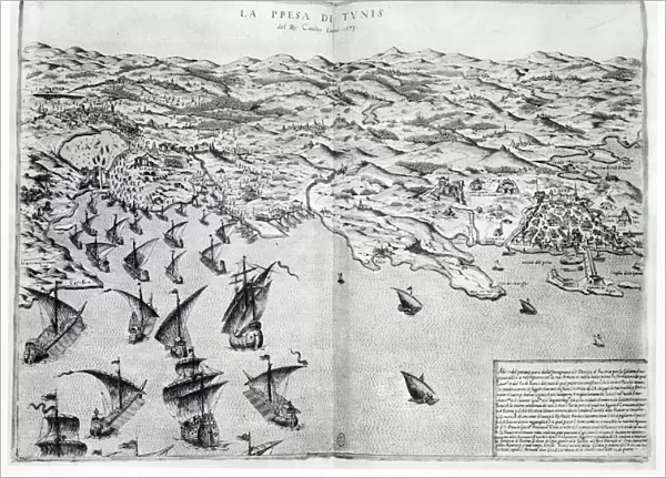 Map of the Taking of Tunis by the Spanish in 1573 (engraving) (b  /  w photo)
