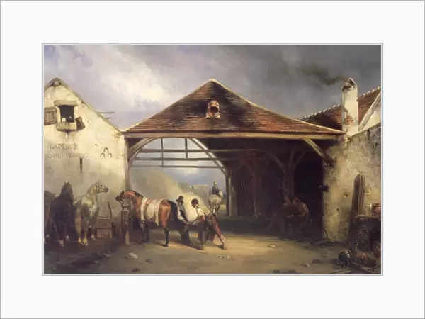 A Farrier shoeing a Horse (oil on canvas)