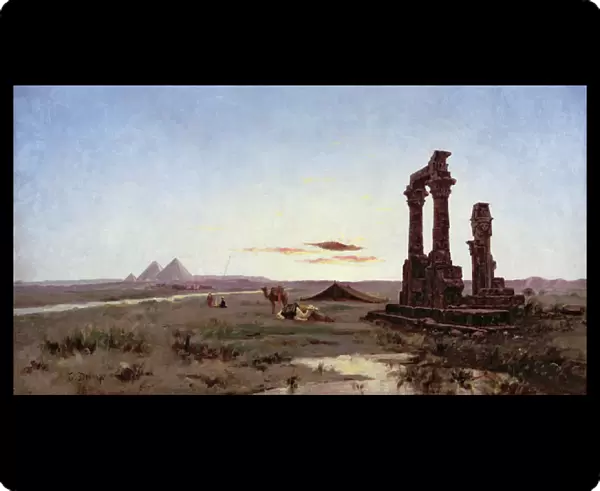 A Bedouin Encampment by a Ruined Temple (oil on canvas)