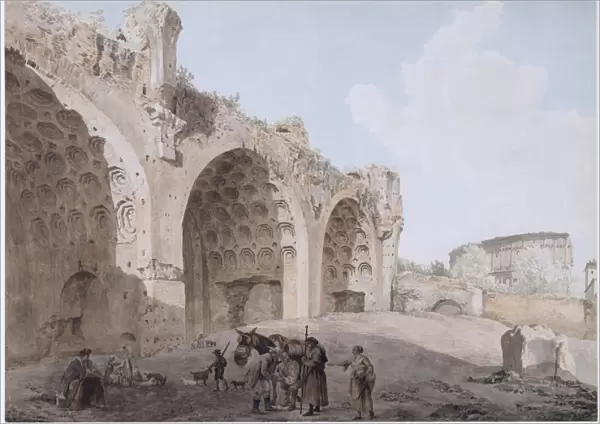 View in the Roman Forum (The Temple of Peace) 1779 (w  /  c with pen and ink over pencil