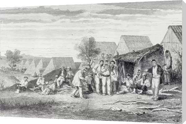 Deportee Camp on the Cros Peninsula, New Caledonia, 1873 (engraving) (b  /  w photo)