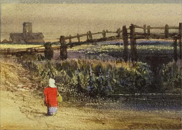 The Footbridge (Landscape with Red Cloak) (w  /  c and gum arabic on paper)