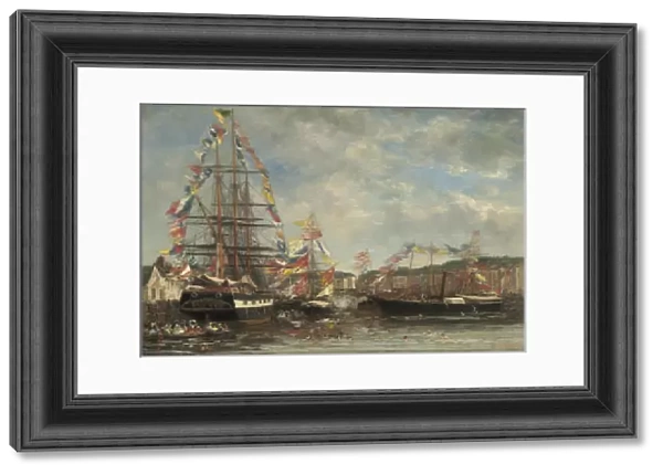 Festival in the Harbour of Honfleur, 1858 (oil on wood)