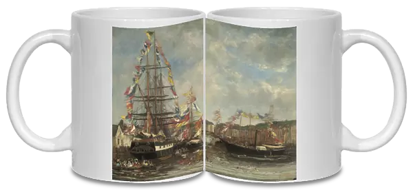 Festival in the Harbour of Honfleur, 1858 (oil on wood)