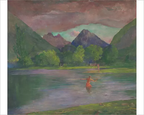 Afterglow, Tautira River, Tahiti, Fisherman Spearing a Fish, c. 1895 (oil on canvas)